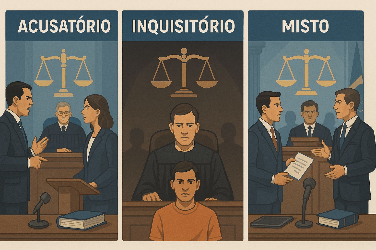 Principais sistemas processuais penais: acusatório, inquisitório e misto